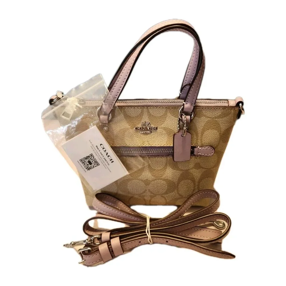 Coach Mini Gallery Satchel Crossbody In Signature Canvas 2 way Taupe Lilac NEW - Picture 4 of 16